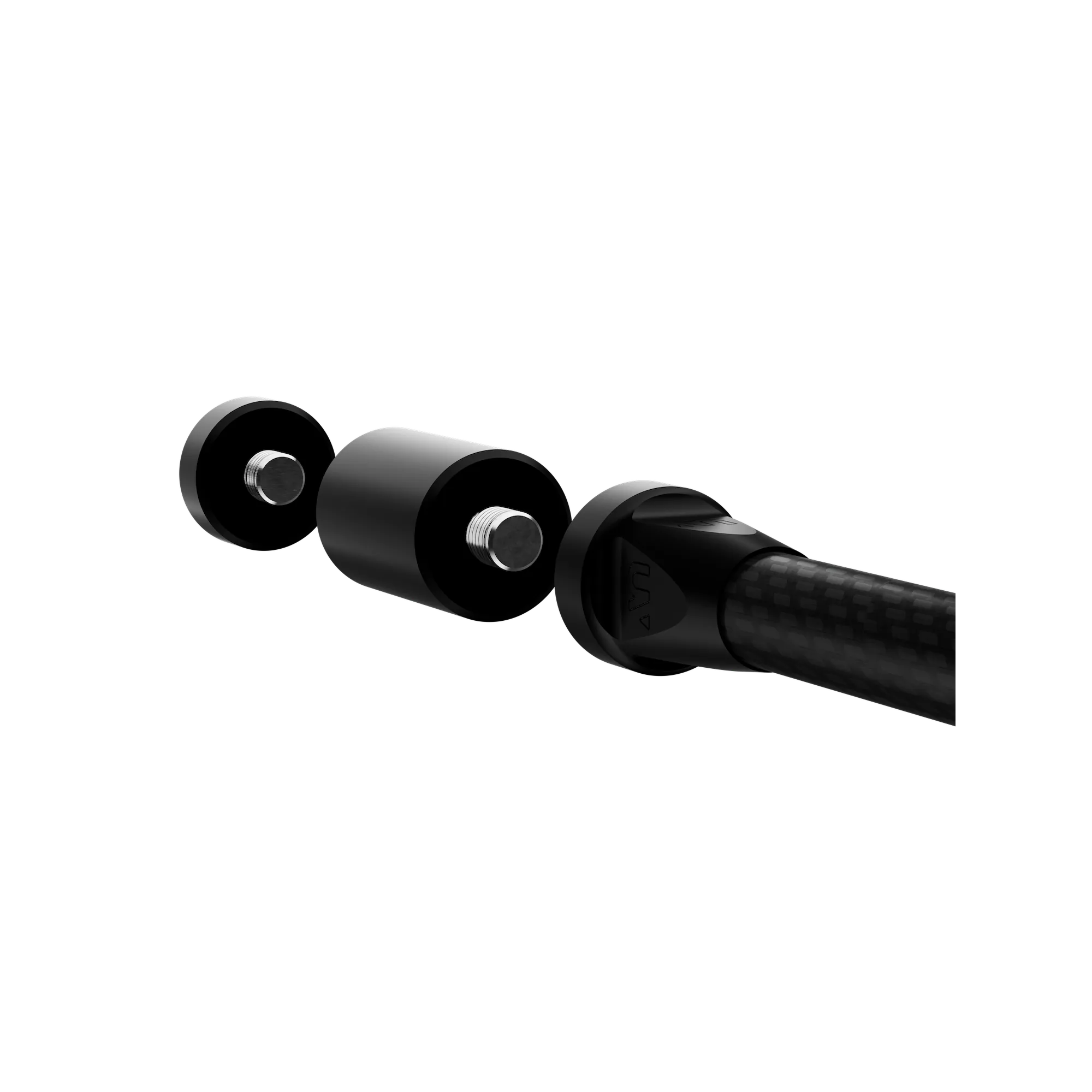 Angled view of Ultraview UV Quickweight™ 1oz installed on stabilizer, showing compact design and black PVD finish