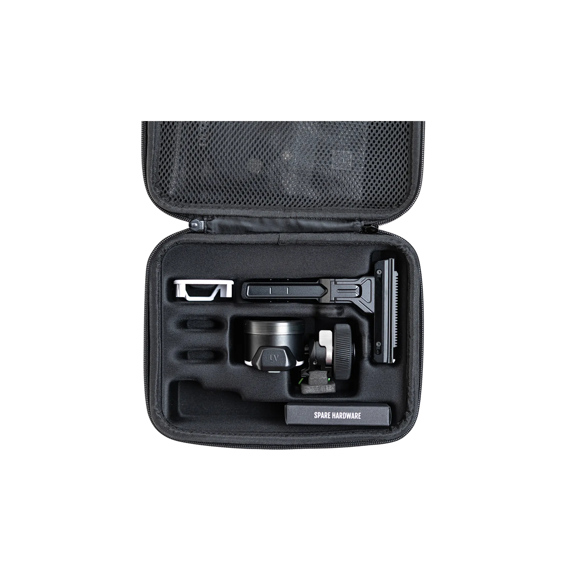 Close-up of UV Slider™ 2 Travel Case interior with organized compartments holding UV Slider™ 2 sight and accessories