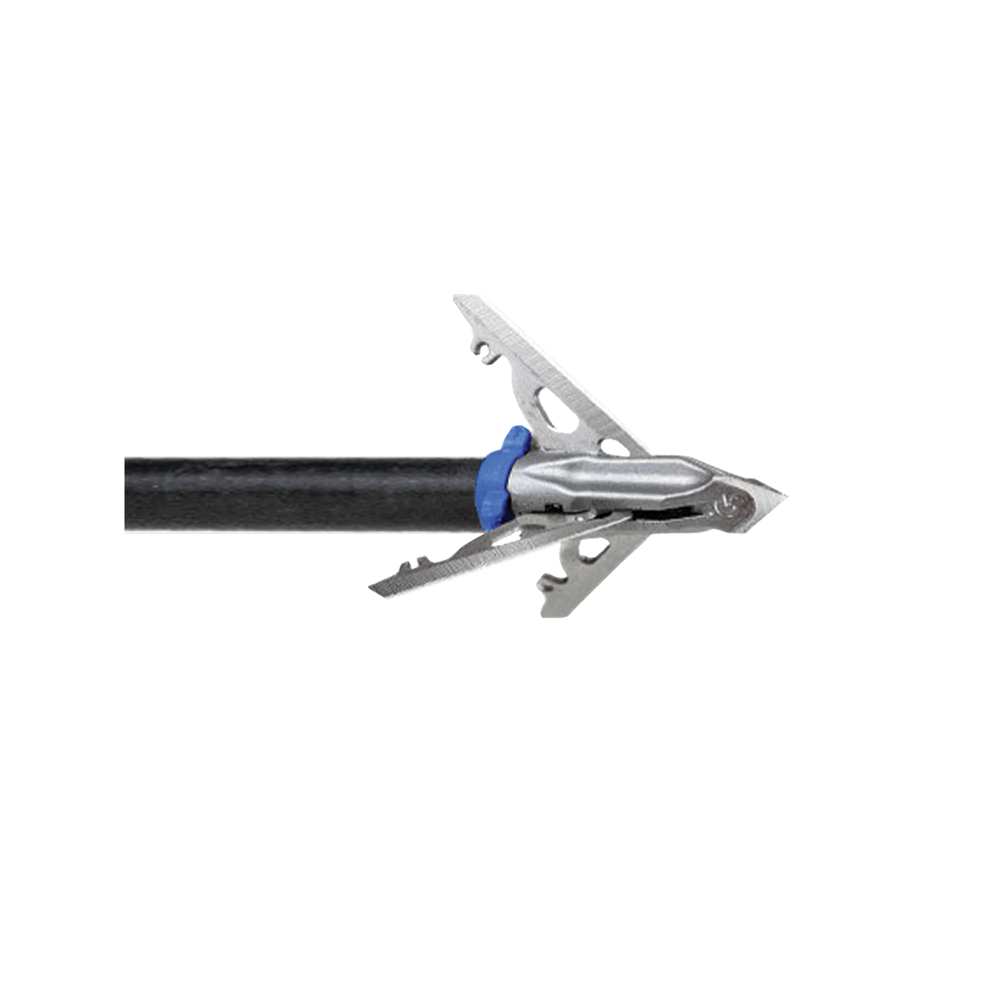 G5 Deadmeat V2 broadhead deployed on arrow shaft showing rear-deploying stainless steel blades