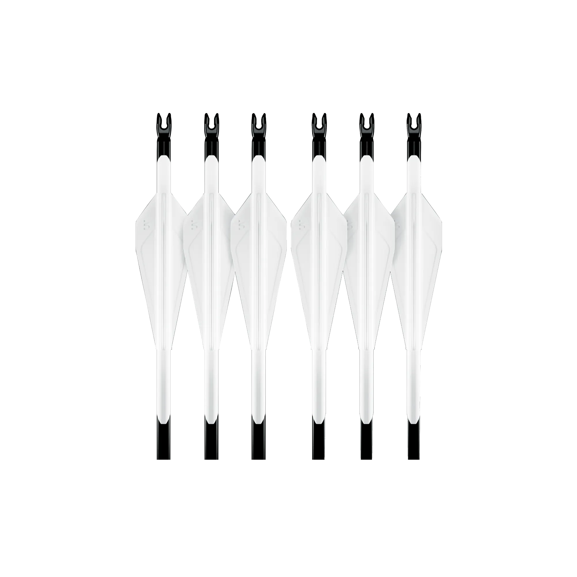Side profile of a UV 1K carbon arrow highlighting the aerodynamic white vane design.