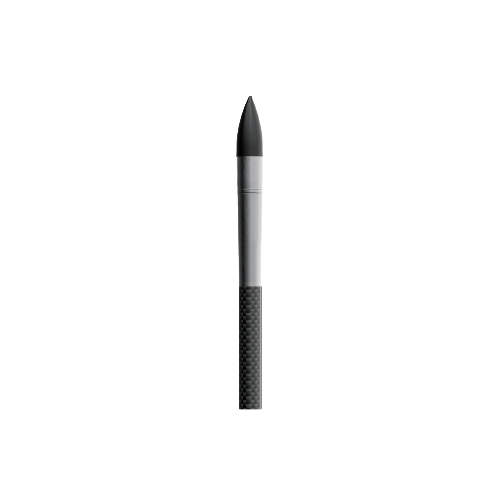 Close-up of a UV 1K carbon arrow tip with stainless steel outsert and carbon fiber shaft.