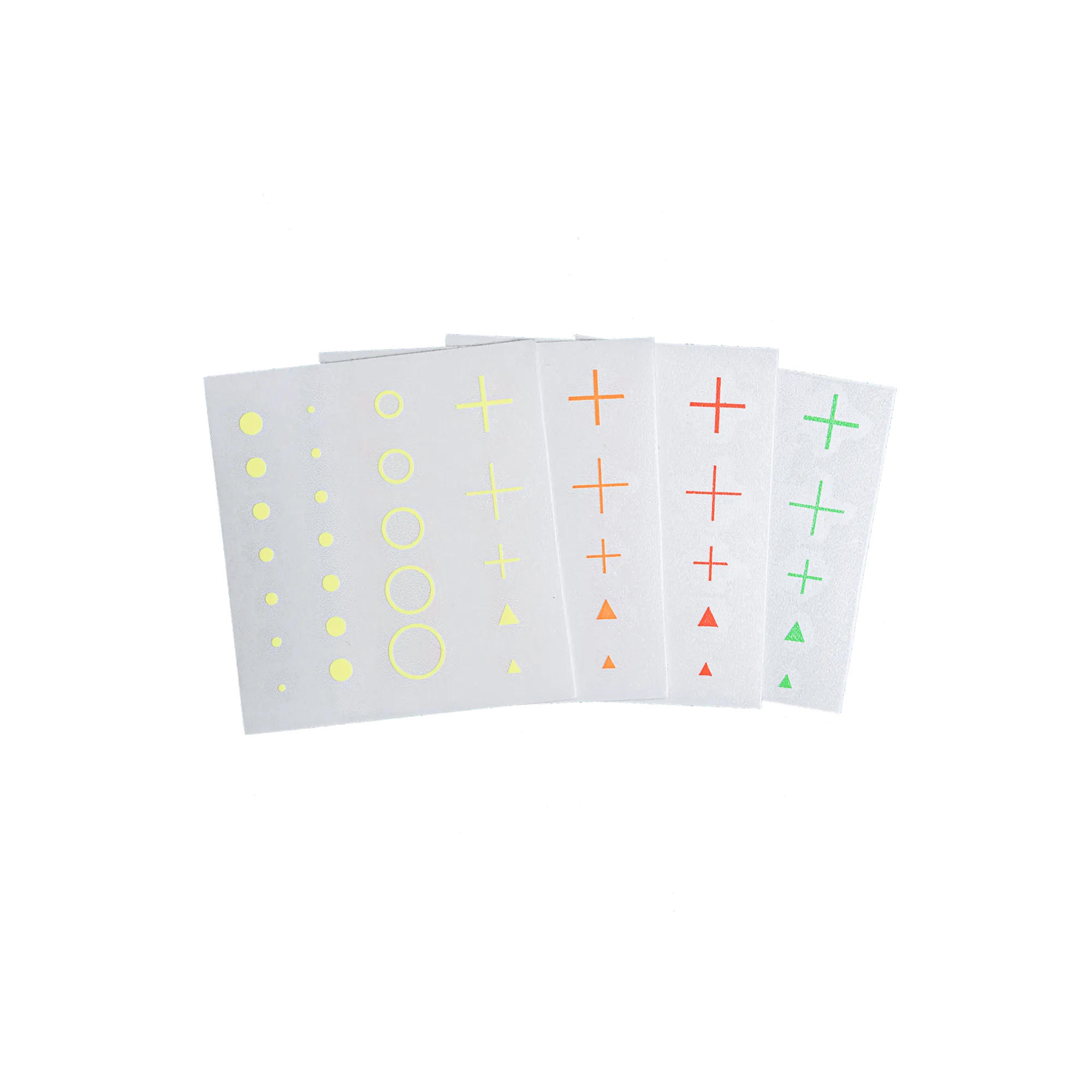 Ultraview UV Dot Kit with four fluorescent target sticker sheets in green, yellow, orange, and red for archery scopes