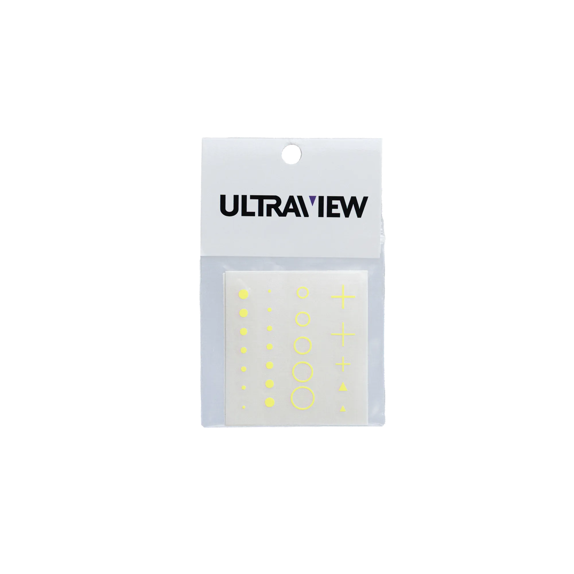 Ultraview UV Dot Kit with four fluorescent target sticker sheets in green, yellow, orange, and red for archery scopes