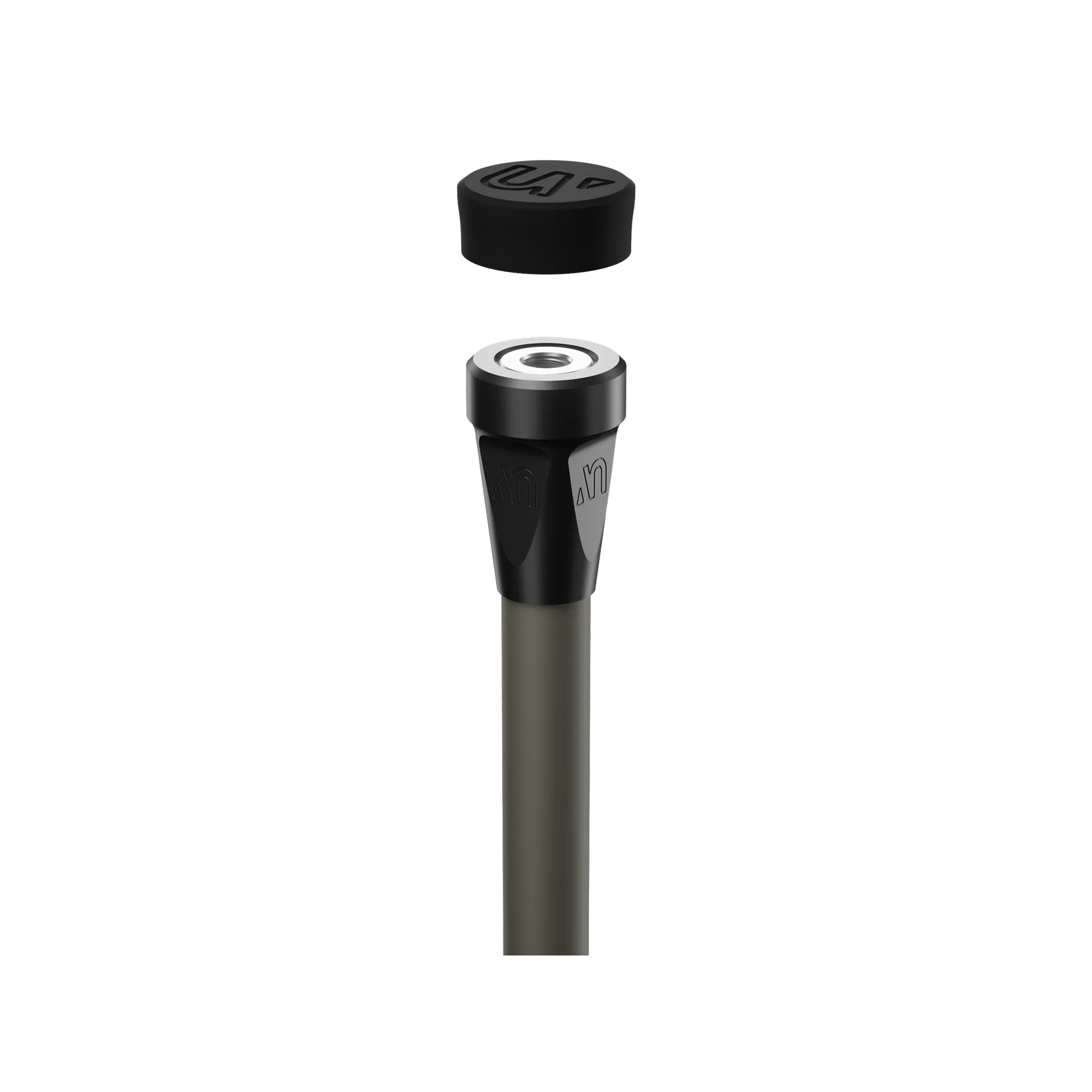 UV Hunting Stabilizer in OD Green with end cap removed showing stainless steel threaded insert for secure mounting