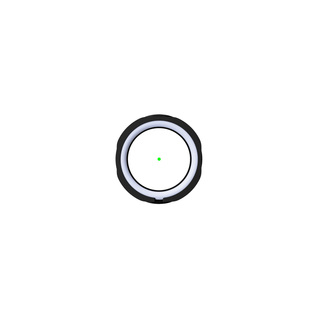 Front view of UV3™ SE Lens Cartridge featuring white lens housing and centered green dot for precise aiming.