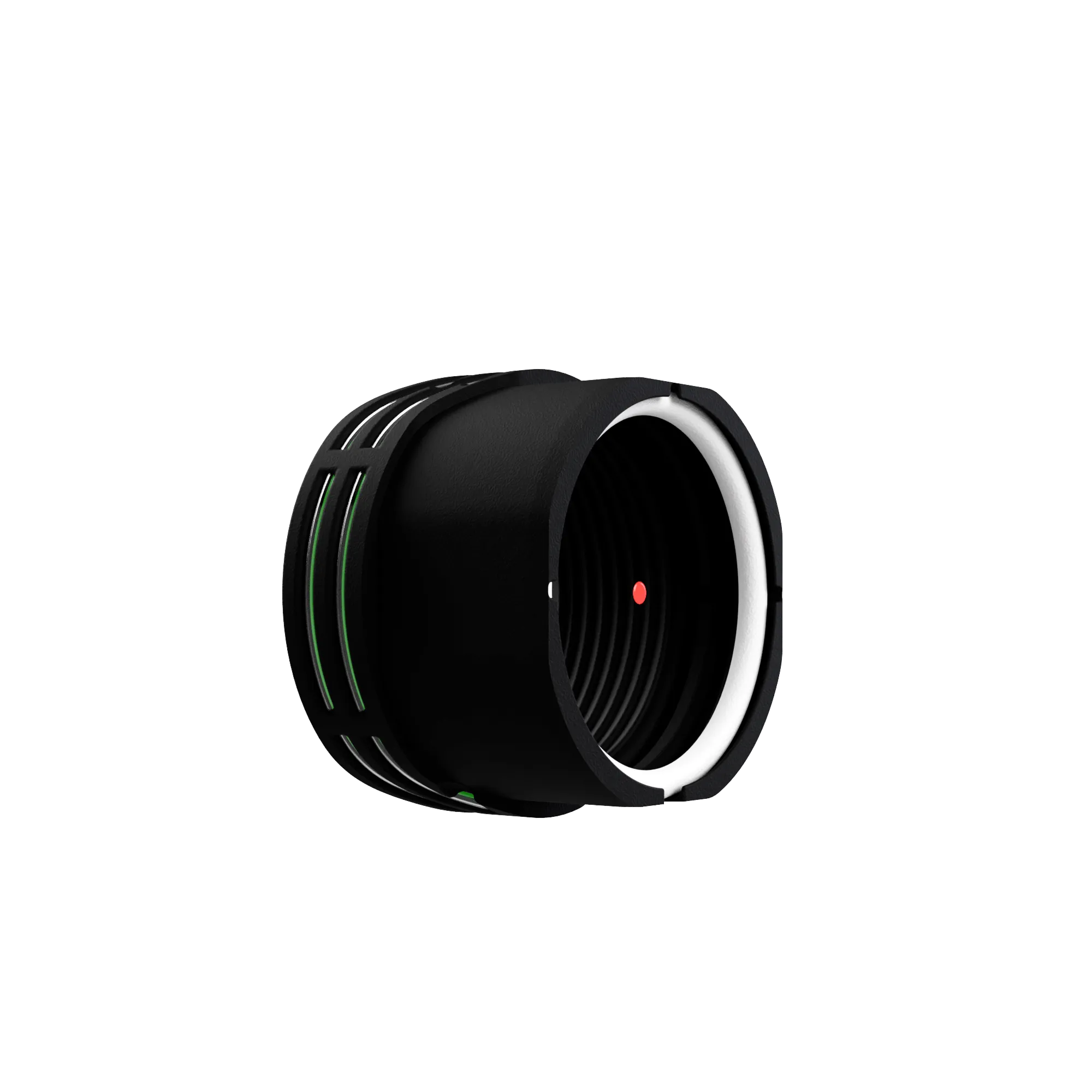 Angled view of UV3XL™ SE Lens Cartridge with white lens housing and green dot reticle, designed for UV3XL™ and UV3XL™ SE scopes.